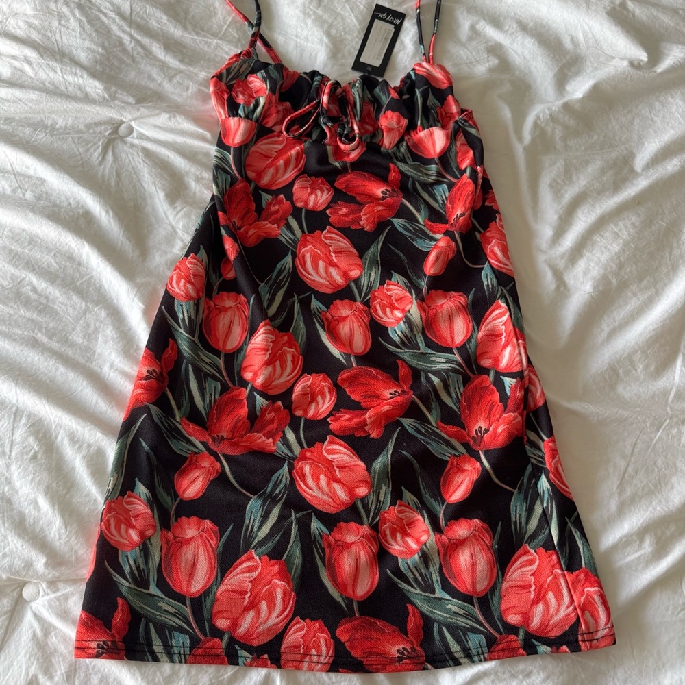 Nasty Gal Red and Black Floral Dress